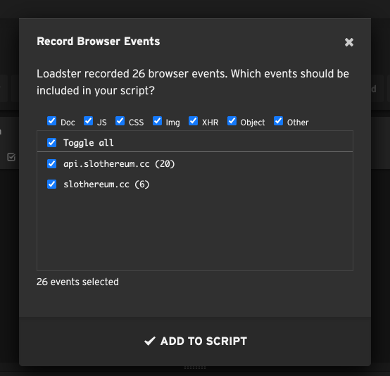 Previewing and filtering recorded browser events