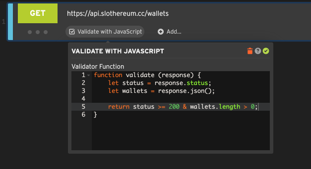 Validating the response with a custom JavaScript function